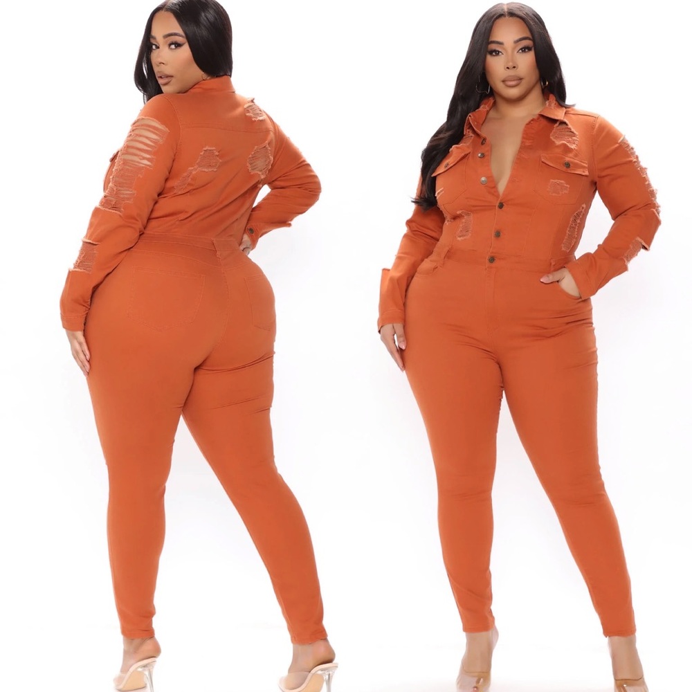 Fashion nova curve Dana distressed denim jumpsuit plus size